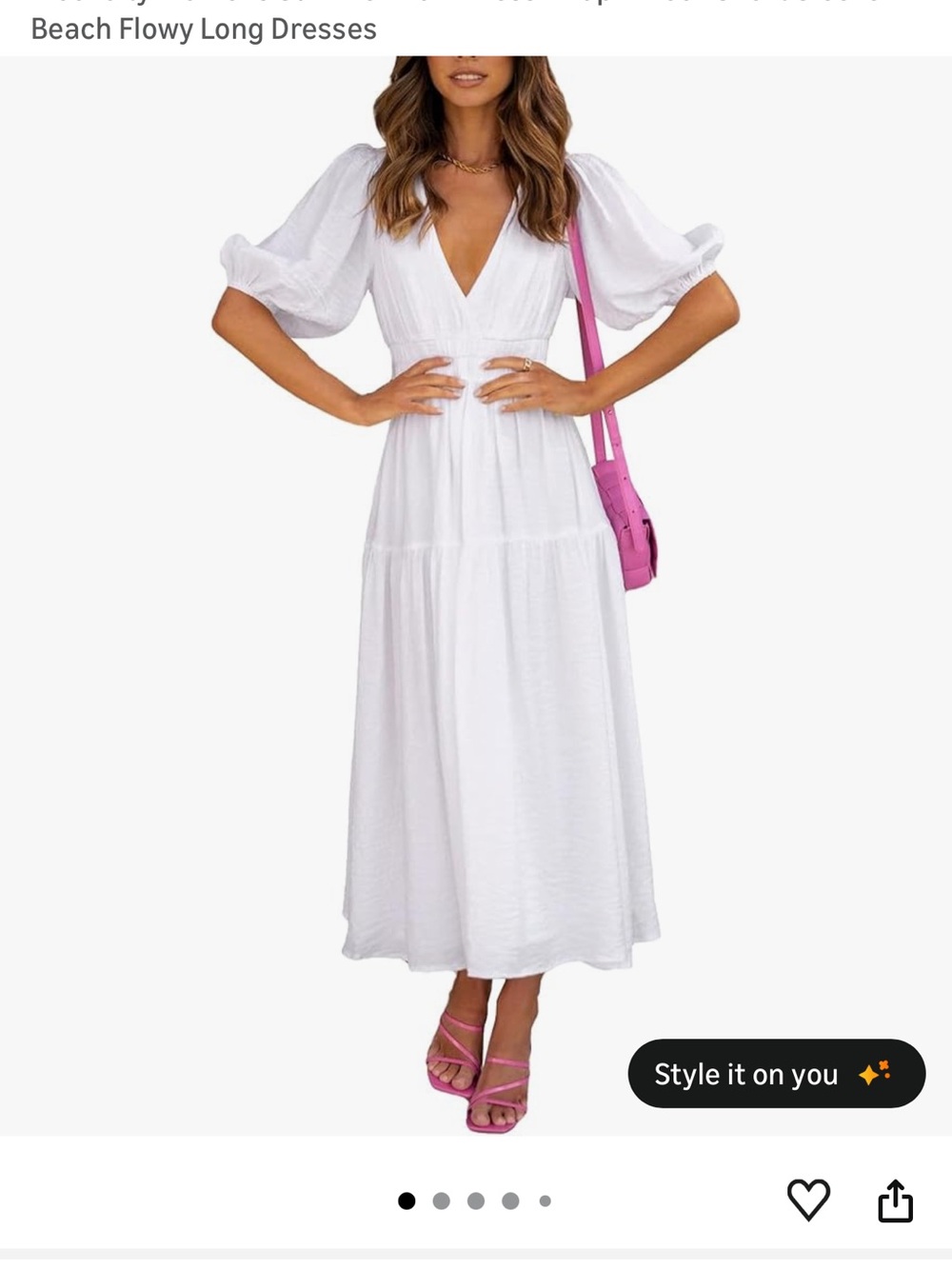 Women's White V-Neck Maxi Dress - Elegant Summer Midi